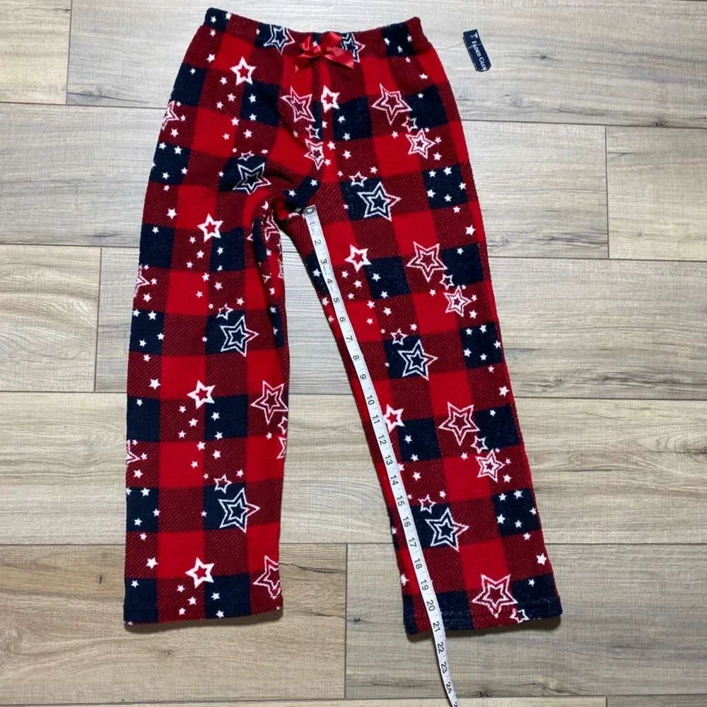 Faded Glory Girls Buffalo Plaid‎ With Stars Fleece Pajama Pants Size M 7-8